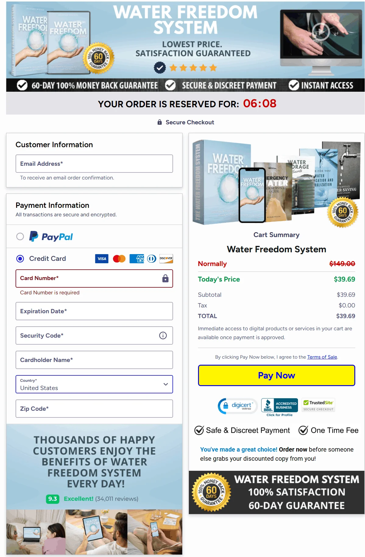 water freedom system checkout page